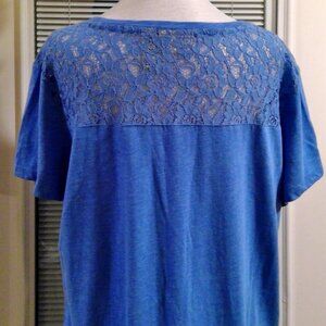 💙Bay Studios Women's Petite Large Beautiful Blue Lace Detail Short Sleeve Shirt